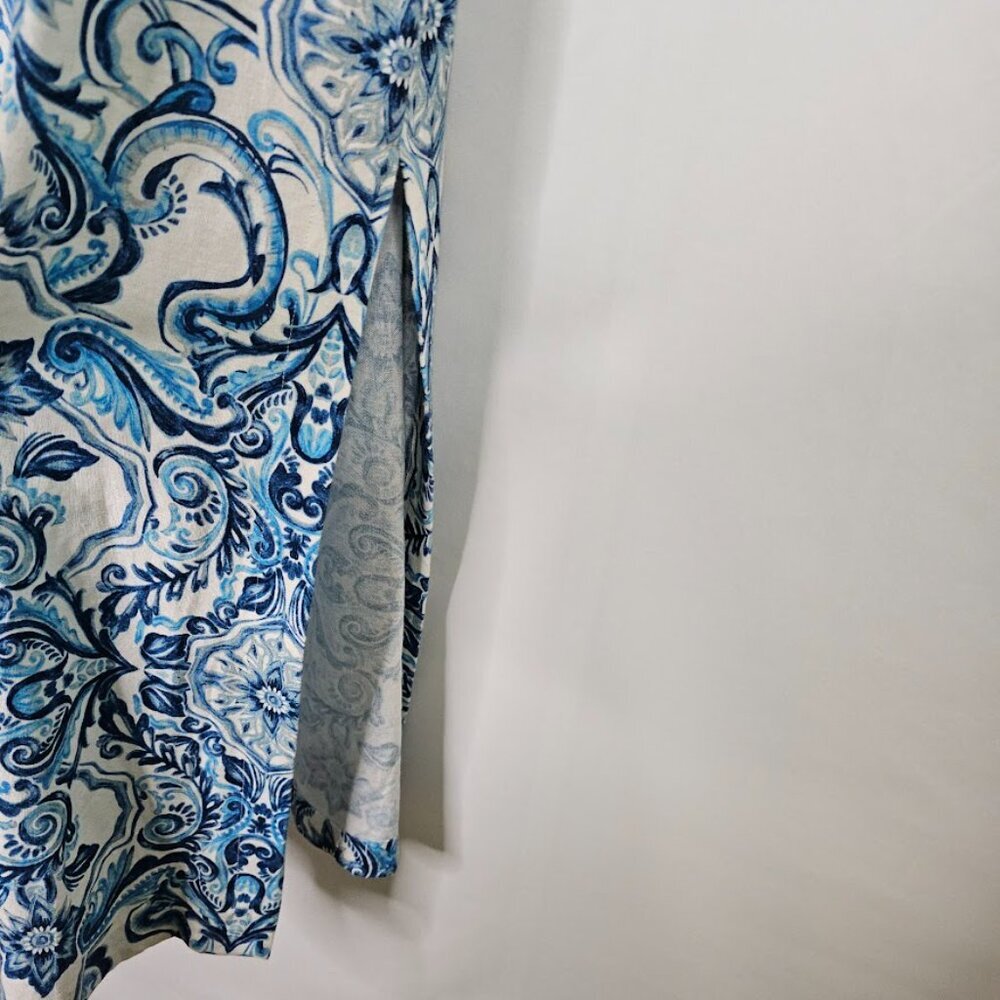 NWT MSK Linen Midi Dress size L 12-14 SPELLBOUND BLUE & WHITE FLORAL Summer Cute - Picture 5 of 12